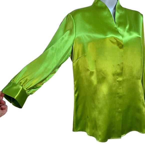 LAFAYETTE 148 NY Green 100% Silk Button Front Blouse Size 4 - Picture 4 of 10